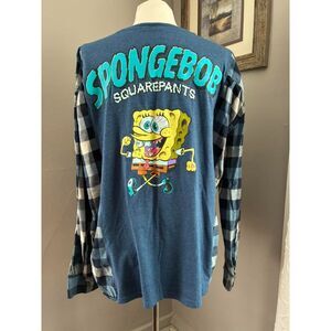 Spongebob Flannel Tshirt, Upcycled, Reworked, Large